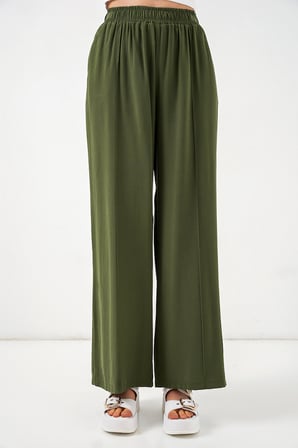 Kadın Beli Lastikli Bol Paça Pantolon 30087 - Haki
