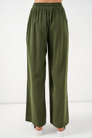 Kadın Beli Lastikli Bol Paça Pantolon 30087 - Haki