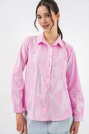 Kadın Varak Desenli Gömlek 20253 - A. Pembe