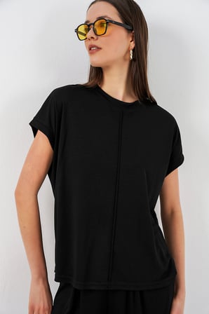 Kadın Örme Bluz Pantolon İkili Takım 30085 - Siyah