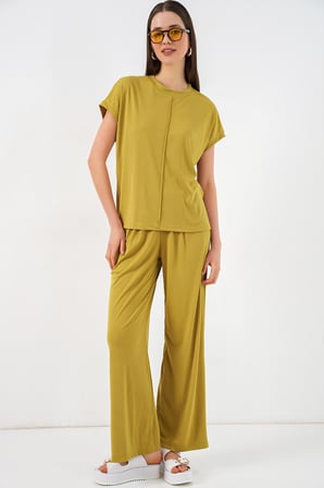 Kadın Örme Bluz Pantolon İkili Takım 30085 - E.Yeşil