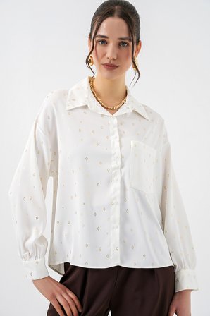 Kadın Desenli Oversize Gömlek 20361 - Altın Sarısı