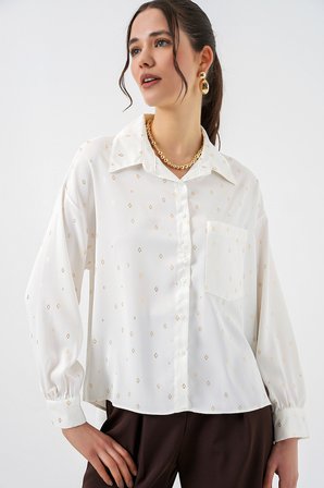Kadın Desenli Oversize Gömlek 20361 - Altın Sarısı