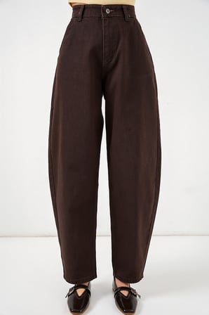 6689 Kadın Yüksek Bel Baggy Kot Pantolon - Kahverengi