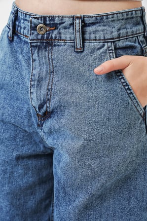 6689 Kadın Yüksek Bel Baggy Kot Pantolon - Mavi