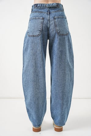 6689 Kadın Yüksek Bel Baggy Kot Pantolon - Mavi