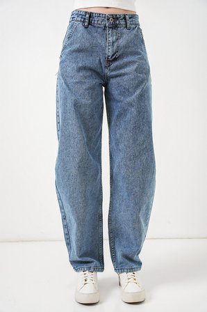 6689 Kadın Yüksek Bel Baggy Kot Pantolon - Mavi