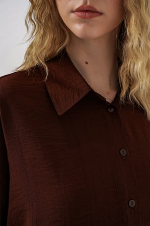 Kadın Uzun Oversize Gömlek 20334 - Kahverengi