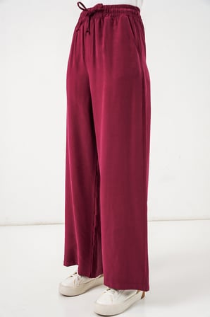 Kadın Yüksek Bel Geniş Paça Pantolon 30097 - Bordo
