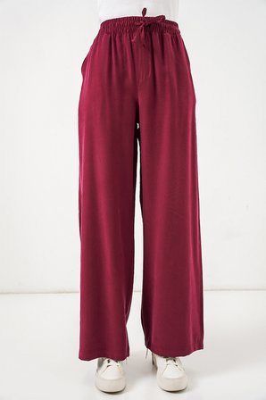 Kadın Yüksek Bel Geniş Paça Pantolon 30097 - Bordo