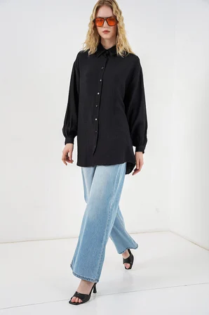 Kadın Dokulu Oversize Tunik 5989 - Siyah