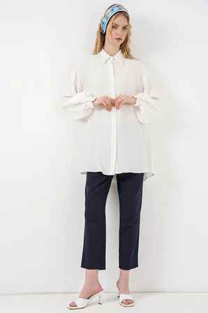 Kadın Dokulu Oversize Tunik 5989 - Beyaz
