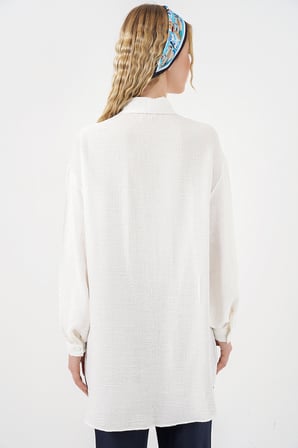 Kadın Dokulu Oversize Tunik 5989 - Beyaz