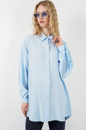 Kadın Dokulu Oversize Tunik 5989 - Mavi