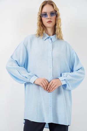 Kadın Dokulu Oversize Tunik 5989 - Mavi
