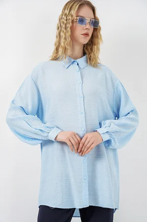 Kadın Dokulu Oversize Tunik 5989 - Mavi