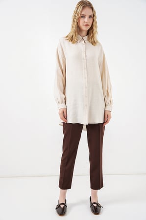 Kadın Dokulu Oversize Tunik 5989 - Krem