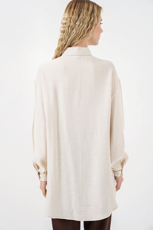 Kadın Dokulu Oversize Tunik 5989 - Krem