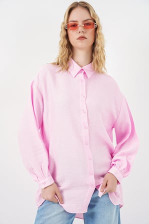 Kadın Dokulu Oversize Tunik 5989 - Pembe