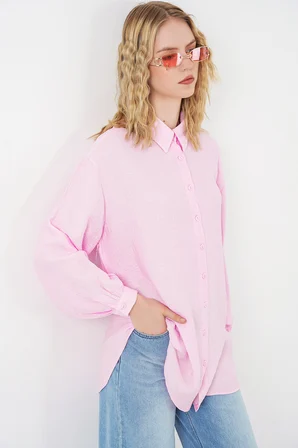 Kadın Dokulu Oversize Tunik 5989 - Pembe