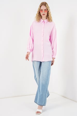 Kadın Dokulu Oversize Tunik 5989 - Pembe