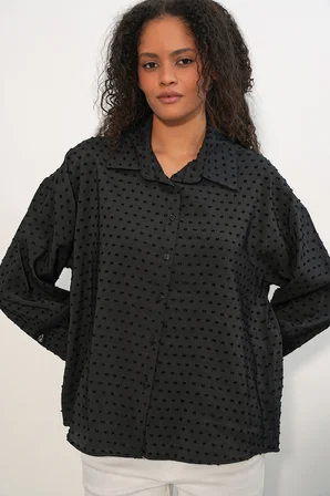 Kadın Oversize Desenli Gömlek 20379 - Siyah