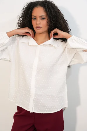 Kadın Oversize Desenli Gömlek 20379 - Beyaz