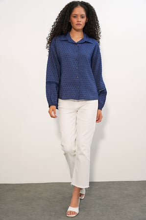 Kadın Oversize Desenli Gömlek 20379 - Lacivert