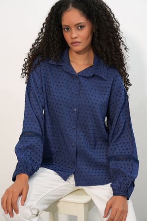 Kadın Oversize Desenli Gömlek 20379 - Lacivert
