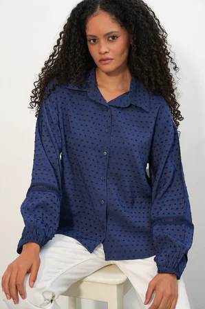 Kadın Oversize Desenli Gömlek 20379 - Lacivert