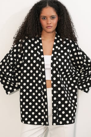 Kadın Örme Puantiyeli Kimono 5996 - Siyah