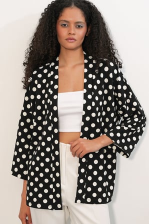 Kadın Örme Puantiyeli Kimono 5996 - Siyah