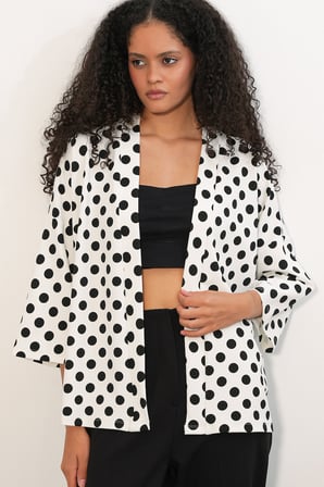 Kadın Örme Puantiyeli Kimono 5996 - Beyaz