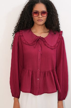 Kadın Bebe Yaka Gömlek Bluz 993 - Bordo
