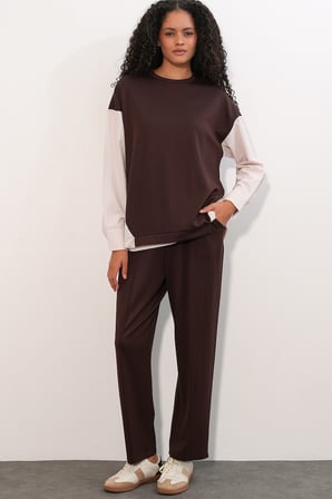 Kadın Çizgili Dokuma İkili Takım 6750 - Kahverengi