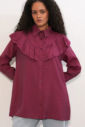 Kadın Fırfır Detaylı Gömlek Tunik 5994 - Bordo