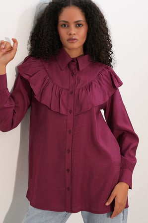 Kadın Fırfır Detaylı Gömlek Tunik 5994 - Bordo
