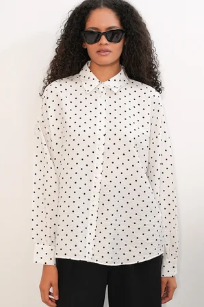 Kadın Oversize Puantiyeli Gömlek 20392 - Beyaz