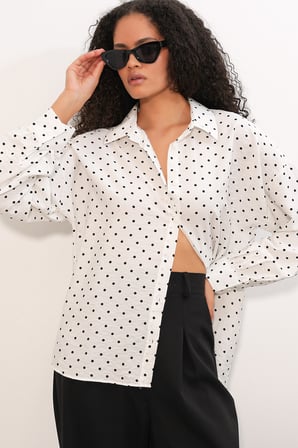 Kadın Oversize Puantiyeli Gömlek 20392 - Beyaz