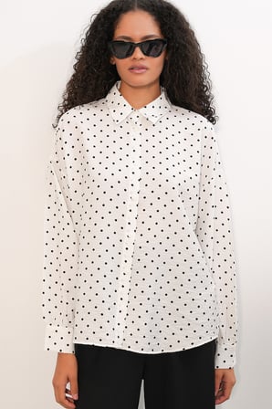 Kadın Oversize Puantiyeli Gömlek 20392 - Beyaz