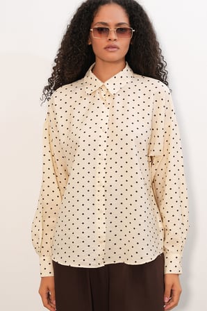 Kadın Oversize Puantiyeli Gömlek 20392 - Krem