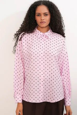 Kadın Oversize Puantiyeli Gömlek 20392 - Pembe