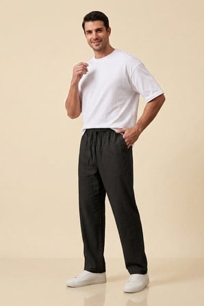 Erkek Rahat Keten Pantolon 30118 - Siyah