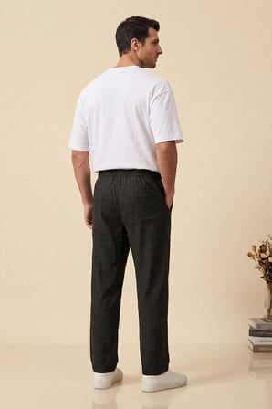Erkek Rahat Keten Pantolon 30118 - Siyah