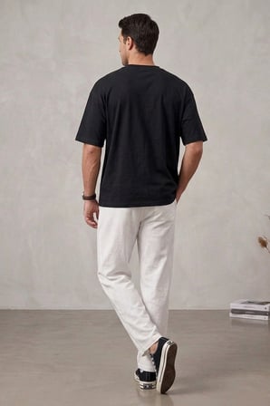 Erkek Rahat Keten Pantolon 30118 - Beyaz