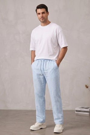 Erkek Rahat Keten Pantolon 30118 - Mavi