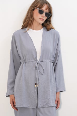 Kadın Ayrobin Kimono Pantolon İkili Takım 30101 - Gri