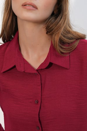 Kadın Oversize Keten Gömlek 20338 - Bordo
