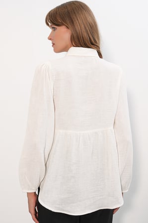 Kadın Dokulu Oversize Keten Gömlek 20381 - Beyaz