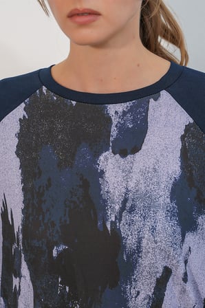 Kadın Desenli Oversize Tunik Pantolon İkili Takım 55462 - Lacivert